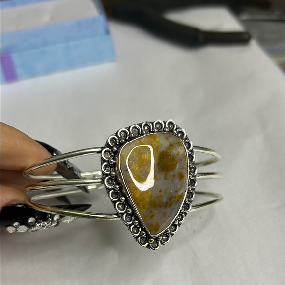 Jasper Cuff M, 925 Silver Artisan Gemstone Bracelet - Picture 2 of 6